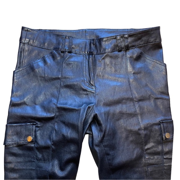 TORY BURCH Black Leather Stretch Skinny Straight Cargo Moto Pants Women’s 8 - Picture 1 of 7